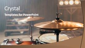  Presentation with percussion instrument - Colorful slide set enhanced with drum-kit drum-set percussion backdrop and a gray colored foreground