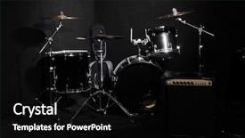  Presentation with concert - Amazing slide deck having drum roll - set of musical instruments backdrop and a black colored foreground