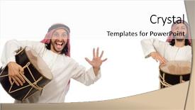  Presentation with drum - Presentation design featuring drummer music collection - arab man playing drum isolated background and a  colored foreground