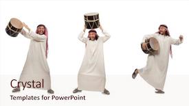  Presentation with drum - Theme enhanced with drummer music collection - arab man playing drum isolated background and a lemonade colored foreground