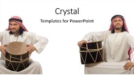  Presentation with drum - PPT theme consisting of drummer music collection - arab man playing drum isolated background and a white colored foreground