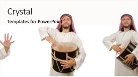  Presentation with drum - Colorful presentation design enhanced with drummer music collection - arab man playing drum isolated backdrop and a lemonade colored foreground