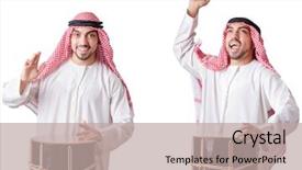  Presentation with drum - Cool new slide deck with drummer music collection - arab man with drum isolated backdrop and a  colored foreground