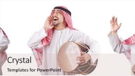  Presentation with arab music - Audience pleasing slides consisting of drummer music collection - arab man with drum isolated backdrop and a  colored foreground