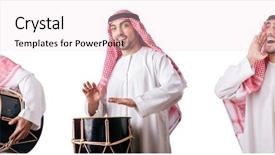  Presentation with arabic music arab man playing - PPT theme having drummer music collection - arab man with drum isolated background and a  colored foreground