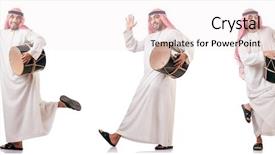  Presentation with arab music - PPT theme enhanced with drummer music collection - arab man with drum isolated background and a  colored foreground