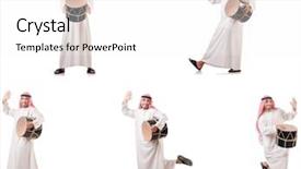  Presentation with drum - Slide set featuring drummer music collection - arab man with drum isolated background and a  colored foreground