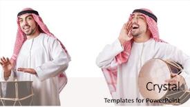  Presentation with arabic music arab man playing - Presentation theme featuring drummer music collection - arab man with drum isolated background and a lemonade colored foreground