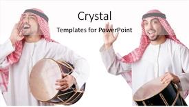  Presentation with arabic music arab man playing - Theme having drummer music collection - arab man with drum isolated background and a white colored foreground