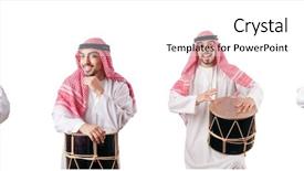 Presentation with arabic music arab man playing - Beautiful slide set featuring drummer music collection - arab man with drum isolated backdrop and a white colored foreground