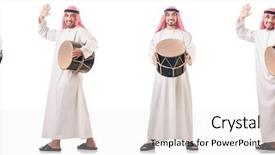  Presentation with drum - Amazing PPT theme having drummer music collection - arab man with drum isolated backdrop and a white colored foreground