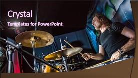  Presentation with lighting effects - Beautiful PPT theme featuring drummer-playing-on-drum-set backdrop and a wine colored foreground
