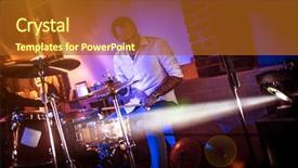  Presentation with lighting effects - Beautiful presentation theme featuring drummer playing on drum set on stage warning - focus on the drum authentic shooting with high iso in challenging lighting conditions a little bit grain and blurred motion effects backdrop and a tawny brown colored foreground