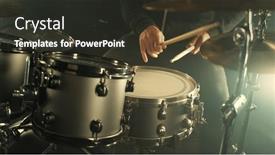  Presentation with drums - PPT theme consisting of drummer-playing-on-drums-assembly and a dark gray colored foreground