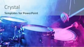  Presentation with drums - Presentation design enhanced with drummer-playing-on-drums-assembly and a sky blue colored foreground