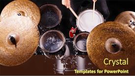  Presentation with fog - Slide set with drummer-plays-on-a-dark and a tawny brown colored foreground