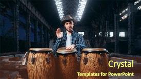  Presentation with drums - PPT theme having drummer plays on african drums background and a tawny brown colored foreground