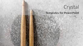  Presentation with music instruments - Presentation theme with drumsticks-for-drum-perfomance-closeup background and a light gray colored foreground