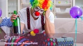  Presentation with clown - Audience pleasing slide deck consisting of drunk clown celebrating having a party at home backdrop and a tawny brown colored foreground