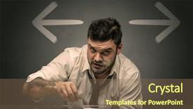  Presentation with 3d man sitting question mark - Amazing presentation design having drunk disappointed man sitting backdrop and a violet colored foreground