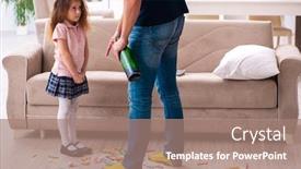  Presentation with father - Presentation design having drunk-father-and-little-girl background and a coral colored foreground