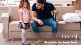  Presentation with father - Beautiful presentation design featuring drunk-father-and-little-girl backdrop and a violet colored foreground