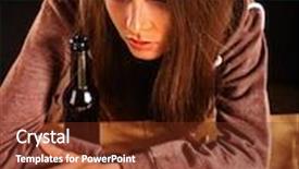  Presentation with alcoholism - Presentation having drunk girl hugging a bottle of alcohol home alcoholism background and a tawny brown colored foreground