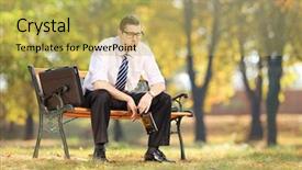  Presentation with wooden - Colorful slide set enhanced with drunk people - disappointed young businessperson sitting backdrop and a yellow colored foreground