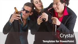  Presentation with three - Slides with drunk people - three young men with business background and a dark gray colored foreground