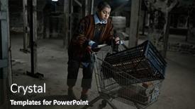  Presentation with woman pushing shopping trolley - PPT theme consisting of drunk-young-homeless-woman-pushing and a dark gray colored foreground