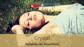  Presentation with alcohol - Slide set featuring drunk young woman is sleeping on the grass next to bottle of alcohol in sunny day background and a yellow colored foreground