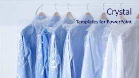  Presentation with clean - Audience pleasing PPT layouts consisting of dry - rack with clean shirts backdrop and a sky blue colored foreground