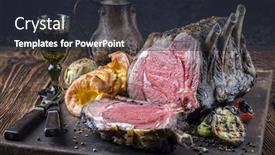  Presentation with barbecue - Theme having dry aged barbecue rib of beef background and a dark gray colored foreground