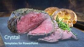  Presentation with barbecue dry aged kobe rib - Presentation enhanced with dry aged barbecue roast beef background and a ocean colored foreground