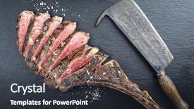  Presentation with barbecue dry aged kobe rib - Slide set with dry aged barbecue tomahawk steak background and a tawny brown colored foreground