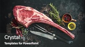  Presentation with beef - Amazing PPT theme having dry aged raw tomahawk beef backdrop and a dark gray colored foreground