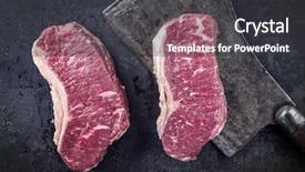  Presentation with sheet metal - PPT theme with dry aged roast beef with kitchen cleaver on old metal sheet background and a dark gray colored foreground