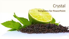  Presentation with black tea - PPT layouts with dry black tea leaves lime and mint isolated on white background and a cream colored foreground