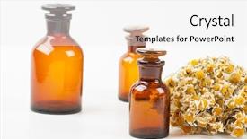  Presentation with chamomile - PPT layouts having dry chamomile and a bottles background and a white colored foreground