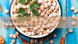  Presentation with healthy food - Audience pleasing PPT theme consisting of dry-chickpeas-or-garbanzo-beans backdrop and a coral colored foreground