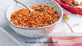  Presentation with chili - Presentation design enhanced with dry-chili-pepper-flakes-crushed background and a light gray colored foreground