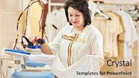  Presentation with cleaning services - Cool new PPT layouts with dry clean - cleaning services woman with iron backdrop and a lemonade colored foreground