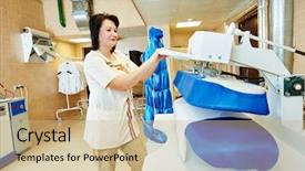  Presentation with dry cleaning - Colorful slide deck enhanced with dry clean - cleaning services woman with ironing backdrop and a coral colored foreground