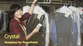  Presentation with female - Colorful presentation theme enhanced with dry clean - portrait of happy female owner backdrop and a tawny brown colored foreground