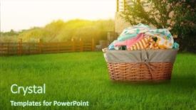  Presentation with wicker - Audience pleasing PPT theme consisting of dry clean - wicker basket with baby laundry backdrop and a tawny brown colored foreground