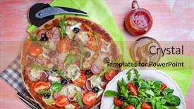  Presentation with dry - Audience pleasing slides consisting of dry cured ham and salad backdrop and a coral colored foreground