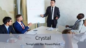  Presentation with multi ethnic group - PPT layouts with dry erase board - multi-ethnic group of business people background and a light blue colored foreground