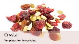  Presentation with dry fruits - Presentation having seed fruitt - dry fruits raisins and seeds background and a soft green colored foreground