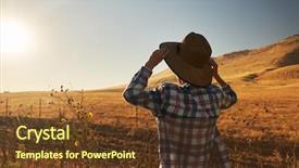  Presentation with hat - Cool new PPT theme with dry grassland - woman wearing hat from behind backdrop and a tawny brown colored foreground