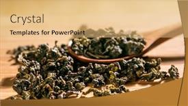  Presentation with green tea - Amazing presentation theme having dry-green-oolong-tea-leaf backdrop and a yellow colored foreground